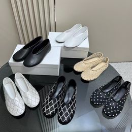 Ballerines Chaussures habillées de créateur Bout rond Strass cuir rivet boucle Chaussures plates maille Mary Jane chaussures mode femmes noir Chaussure bateau plat Trample Mocassins paresseux