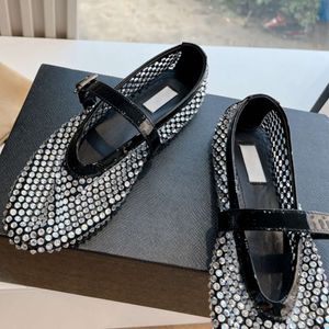 Ballerines Designer Sandales Mary Jane Chaussures Femmes Robe Chaussures Bout Rond Strass Bateau Chaussure Avec Boîte 548