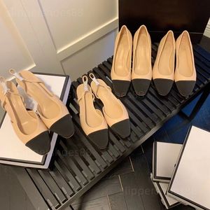 Ballet flats sandalen slingback hakken schoenen vrouw designer pumps cap teen blok hiel kitten hakken platte ballerina ballerine loafers dames beige zwarte kleding schoenen