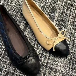 Designer schoenen ballet flats rond teen dansschoenen ballerinas boog echte gewatteerde lederen slip dames luxe ronde teen mode dames casual kleding schoenen