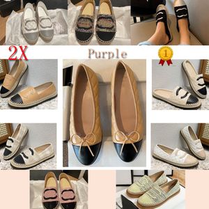 Chaussures de ballet Flats Designer en cuir en cuir Tweed Tweed Two Color Bow Toe Round Toe Fishermans Nude Casheal Chenal Breathable Zapato Taille Eur 35-41