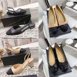 Ballet Flats Slingbacks Sandaal Hoge hakken Balletschoenen vrouw feestkleding schoenen dikke hoge hakbrief boog ballerina designer sandalen