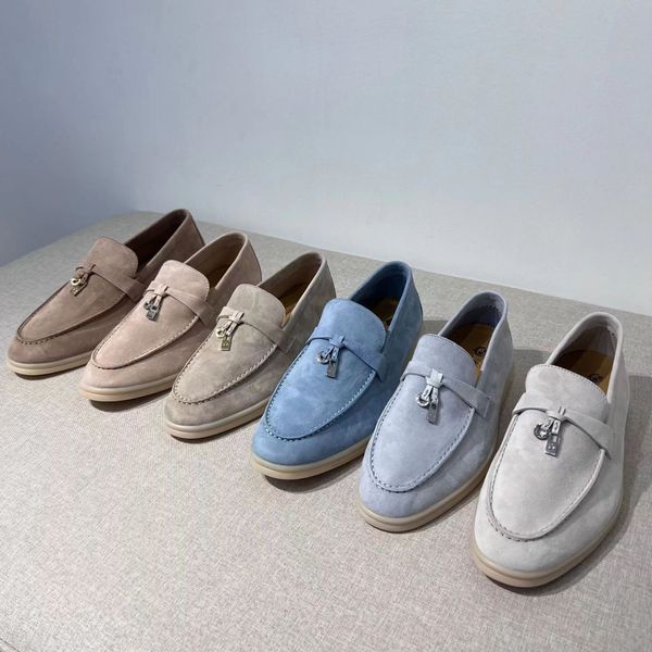 Ballet Flats Femme Chaussures Loro Mule Piana Femme's Slippers Lp Real Suede Moccasin Luxury Designer Salle Slip-Ons Deep Babouche Charmes Walk Slipper Men Chaussures