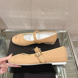 Ballet flats dames designer jurk schoenen Mary jane schoenen ronde tenen klassieke gestreepte doek slip op loafers lambskelhil geborduurde sandaal enkel aanpassende gesp gemacht muildieren