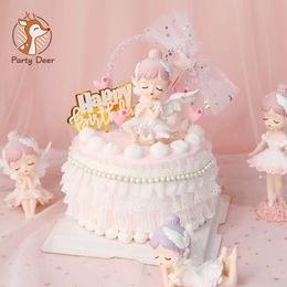 Ballet fille ange gâteau topper danse kids décor de poupée de mariage décor de gâteau d'anniversaire de mariage bébé 1ère faveur des cadeaux de fête joyeux anniversaire