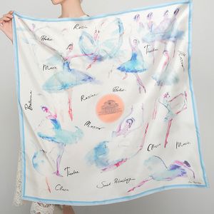 Écharpe 100% naturelle imprimée pour filles de Ballet, écharpe de styliste en soie Pure, vêtements de bureau pour femmes, foulards de tête carrés 53x53cm