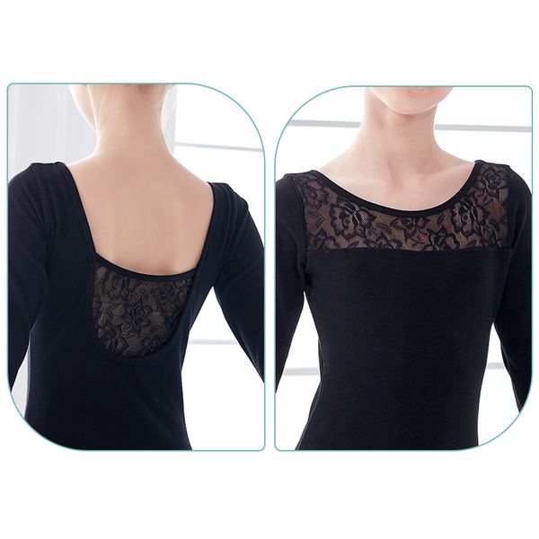 Ballet Ternes de justaucorps Black Lace Leotard Dance Dance Gymnastique Skating Kids Long Manches Janage Terres