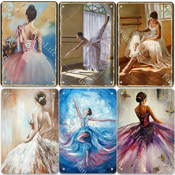 Ballet Metal pintura Vintage elegante señora moda hogar Decoración Retro Hobby Metal estaño signos Pub pared arte hogar Decoración 20x30cm Woo