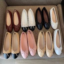 Zapatos de ballet de diseñador para mujer, zapatos de vestir básicos de cuero, zapato informal, tela de Tweed, lazo de empalme, mocasines redondos, planos para mujer