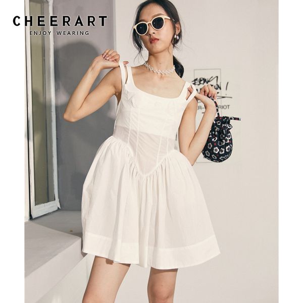 Style de ballet blanc débardeur robe d'été robe de bal à volants Mini femmes concepteur ajusté court mode 210427