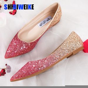 Ballet Women Fashion 99 Dance Bling Pointed Teen Flats Elegant Comfortabele Lady Shiny Flat Wedding Shoes Maat 31-45 230411 S 52785