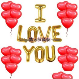 Ballon Couple Amour Coeur Forme 2022 Saint Valentin Fête Décoration Ensemble Film En Aluminium Iloveyou Golden Boule Rouge Cadeaux Fournitures Drop Dhenp