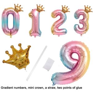 Ballon Crown Children Inch Nummer 32 Verjaardagdecoratie Nummers Kronen aluminium folie gradiënt kleurballonnen th1392 s s s s s s s s