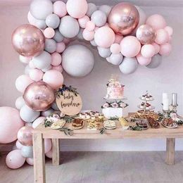 Balão guirlanda kit macaron cinza e rosa balão 4d rosa folha de ouro balões conjunto casamentos chá de fraldas decorações da festa de aniversário 2326g