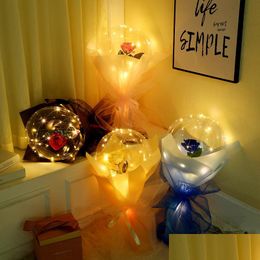 Ballon Led Lumineux Rose Bouquet Transparent Bulle Clignotant Lumière Bobo Ball Saint Valentin Cadeau Fête D'anniversaire Décor Drop Dh7Ay