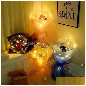 Ballon Led Lichtgevende Roos Boeket Transparante Bubble Knipperlicht Bobo Bal Valentijnsdag Cadeau Verjaardag Party Decor Zzb13672 Drop D Dhuct