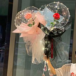 Balloon Rose Bouquet Nieuwheid verlichting Bobo Ball Set Wedding Glow Bubble Ballonnen met snaarlichten voor Girl Womens Valentijnsdag Verjaardag Crestech