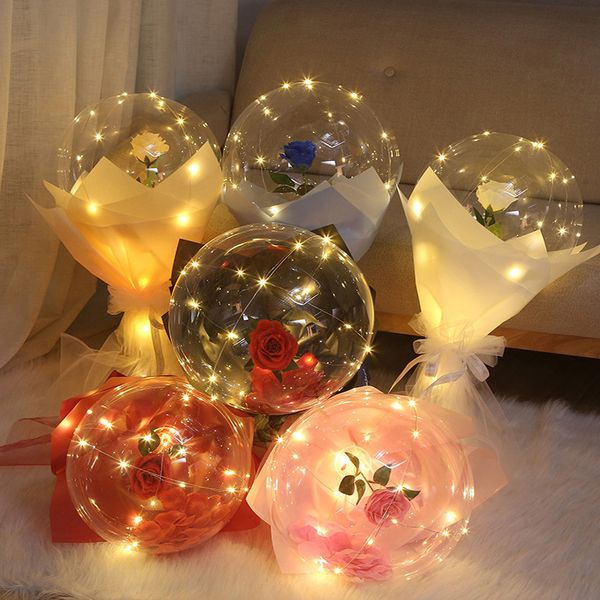 Ballon Rose Bouquet Nouveauté Éclairage Bobo Ball Set Mariage Glow Bubble Ballons avec Guirlande Lumineuse pour Fille Femmes Saint Valentin Anniversaires usalight