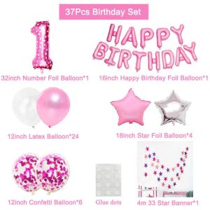 Ballonnen Happy Birthday Party Decoraties Kinderen Baby Meisje Prinses 15 16 18 30 4037 Stuks Roze Nummer 1 2 3 4 5 6 7 8 9 Jaar Oud