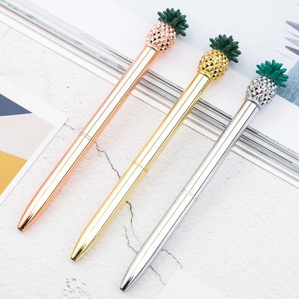 Bolígrafos 1 pieza Lytwtw's Cute Metal Pineapple Pen Interesante papelería escolar Suministros de oficina