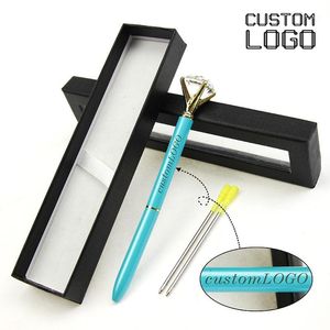 Stylos à bille 1 ensemble de LOGO personnalisé publicité stylo en métal diamant cadeau école fournitures de bureau avec étui