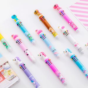 Stylos à bille 10 pièces Flamingo licorne dinosaure tête de dessin animé dix couleurs stylo à bille coloré étudiant papeterie Doodle stylo en gros 230827