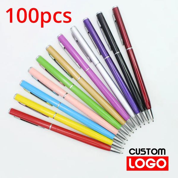 Bolígrafos 100 PCS Student Metal Pen Oficina Escuela Publicidad Gratis Texto personalizado Grabado Regalo al por mayor 230927