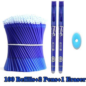 Stylos à bille 100 recharges 2 stylos effaçables 1 ensemble de gommes 0,5 mm manche lavable tiges de gel magique école bureau fournitures d'écriture papeterie 230621