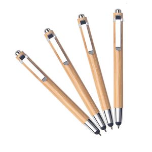 Stylos à bille 100pcslot presse stylo bambou bois instrument d'écriture 2 en 1 avec stylet tactile 230927