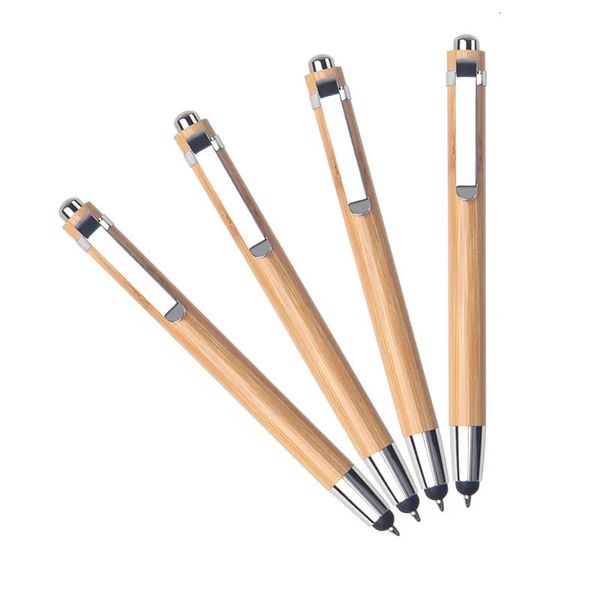 Stylos à bille 100pcslot presse stylo bambou bois instrument d'écriture 2 en 1 avec stylet tactile 230927