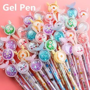 Balpennen 102050100PcsSet Kawaii Sequin Gel Pen Leuke Vlinder Bunny Fawn Daisy Handtekening 05mm Zwarte Inkt Kantoor school Geschenken 230608