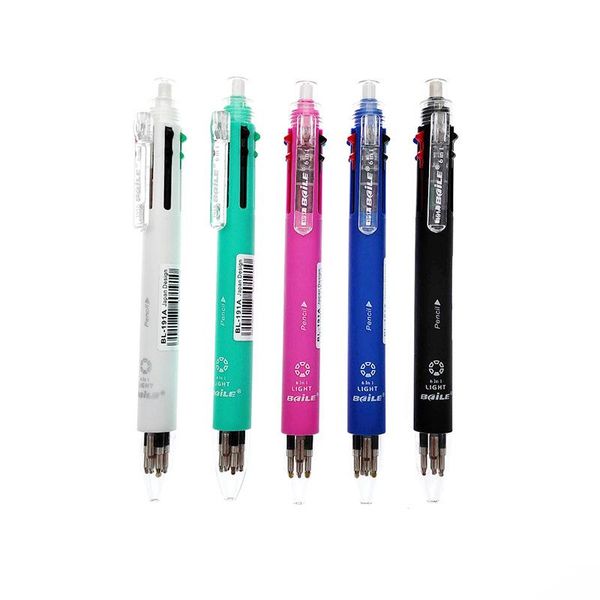 Stylos à bille 10 pièces 6 en 1 stylo à bille multicolore crayon automatique avec gomme pour fournitures d'écriture de bureau scolaire papeterie