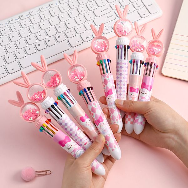 Stylos à bille 10 Pcs/Lot Kawaii dessin animé paillettes lapin stylo à bille 10 couleurs stylo mignon lapin école bureau papeterie multicolore stylo à bille 230821