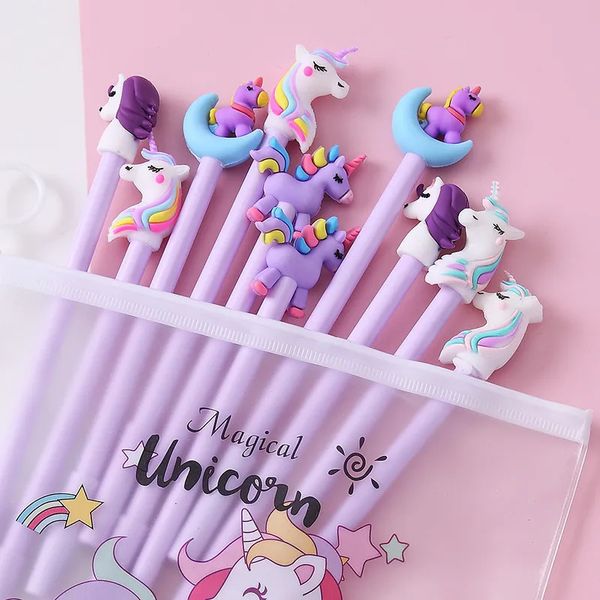 Bolígrafos 10 unids / set lindo gel pluma kawaii patrón aleatorio unicornio 0.5 m tinta negra papelería escuela proveedores de oficina regalos 231023