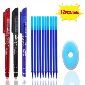 Stylos à bille 12 PcsSet stylo effaçable 05mm recharge lavable poignée tige bleunoirrouge gel d'encre pour école bureau écriture fournitures papeterie 230523