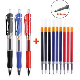 Stylos à bille 13pcs / set stylo à bille rétractable gel noir rouge bleu encre 05mm recharges remplaçables fournitures scolaires de bureau papeterie 231113