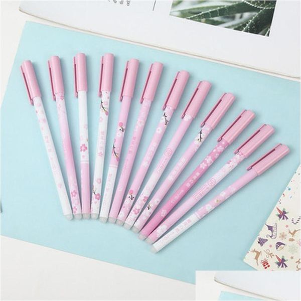 Stylos à bille 1pcs Sakura stylo effaçable 0.5mm créatif étudiant gel nouveauté papeterie mignon bleu signature kawaii fournitures scolaires dro dhd27