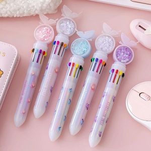 Ballpoint Pennen 2 stks Multi-Color Writing Pen School Office Kawaii Butterfly Pailletten 10 Kleuren Supply Color willekeurig