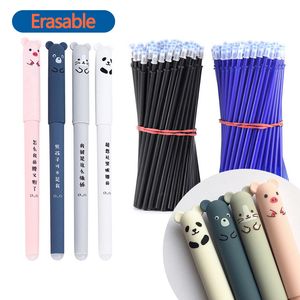 Stylos à bille 24 PcsLOT 038 mm Ensemble de stylos gel effaçables Recharge à bille BlueBlack Ink Tiges Lavable Poignée École Fournitures d'écriture Papeterie 230503