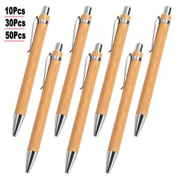 Bolígrafos de bolsas 30pcs 50pcs conjunto de bambú de madera bolicón lápiz 1.0 mm punta de tinta negra escolar escolar de papelería senciladora pluma de pelota 230815