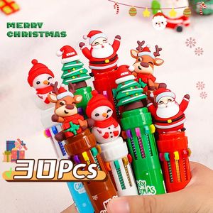 Bolígrafos 30 unids/lote dibujos animados lindos temas navideños 10 colores bolígrafo Kawaii Santa Elk muñecos de nieve árbol bolígrafos multicolores papelería escolar 231201