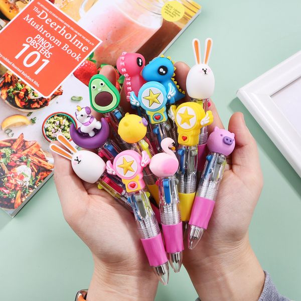 Bolígrafos 30 unids/lote Kawaii Mini bolígrafo de cuatro colores dibujos animados lindo 4 colores bolígrafo retráctil Rollerball regalo escolar para estudiantes papelería 230827