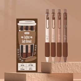 Bolígrafos 4 unids Café Pan Suave Gel Pen Set 0.5mm Bolígrafo Tinta de color negro para escribir Oficina Suministros escolares F7304 230825