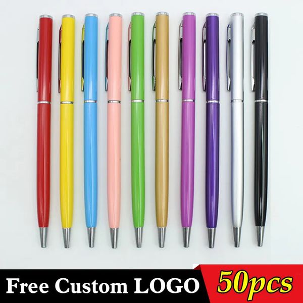 Bolígrafos 50 PCS Student Metal Pen Free Custom Office School Publicidad Texto Grabado Regalo al por mayor 230927