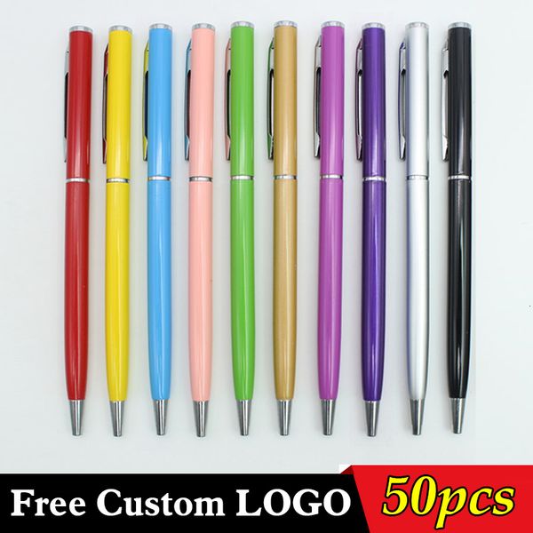 Bolígrafos de bolígrafo 50 PCS Estudiante Metal Pen Free Custom Office School Publicidad Grabado de texto Mayorista 230814