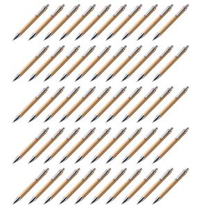 Stylos à bille 50pcs / lot stylo à bille en bambou stylet stylo de contact fournitures scolaires de bureau stylos fournitures d'écriture cadeaux avec encre bleue 230721