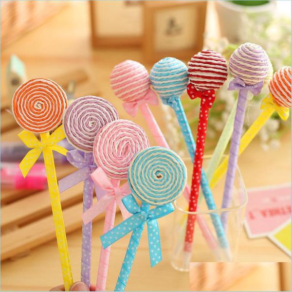 Stylos à bille 6 pièces / lot nouveauté en plastique Kawaii stylos de couleur bonbon forme stylo à bille sucette stylo à bille mignon papeterie école Supp Dhvom