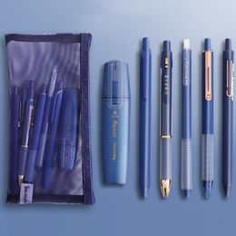 Kugelschreiber, 6 Stück, Sternenstifte, Netz-Bleistiftbeutel-Set, metallische Farbe, Textmarker, schwarze Tinte, Gelstifte, Büro, Schule, A7175 230620