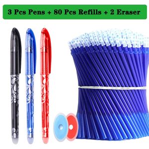 Stylos à bille 85pcsset effaçable stylo gel 05mm bleunoir recharges d'encre tige lavable poignée école bureau d'écriture kawaii papeterie 231113