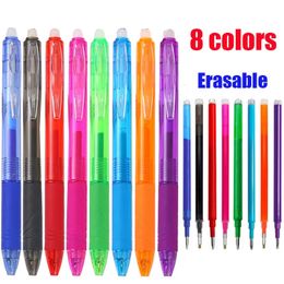 Stylos à bille 8pcs Set Recharge de stylo effaçable 0705mm 8 couleurs Encre Bullet Tip Gel Lavable Poignée Tiges pour Bureau École Écriture Papeterie 231113